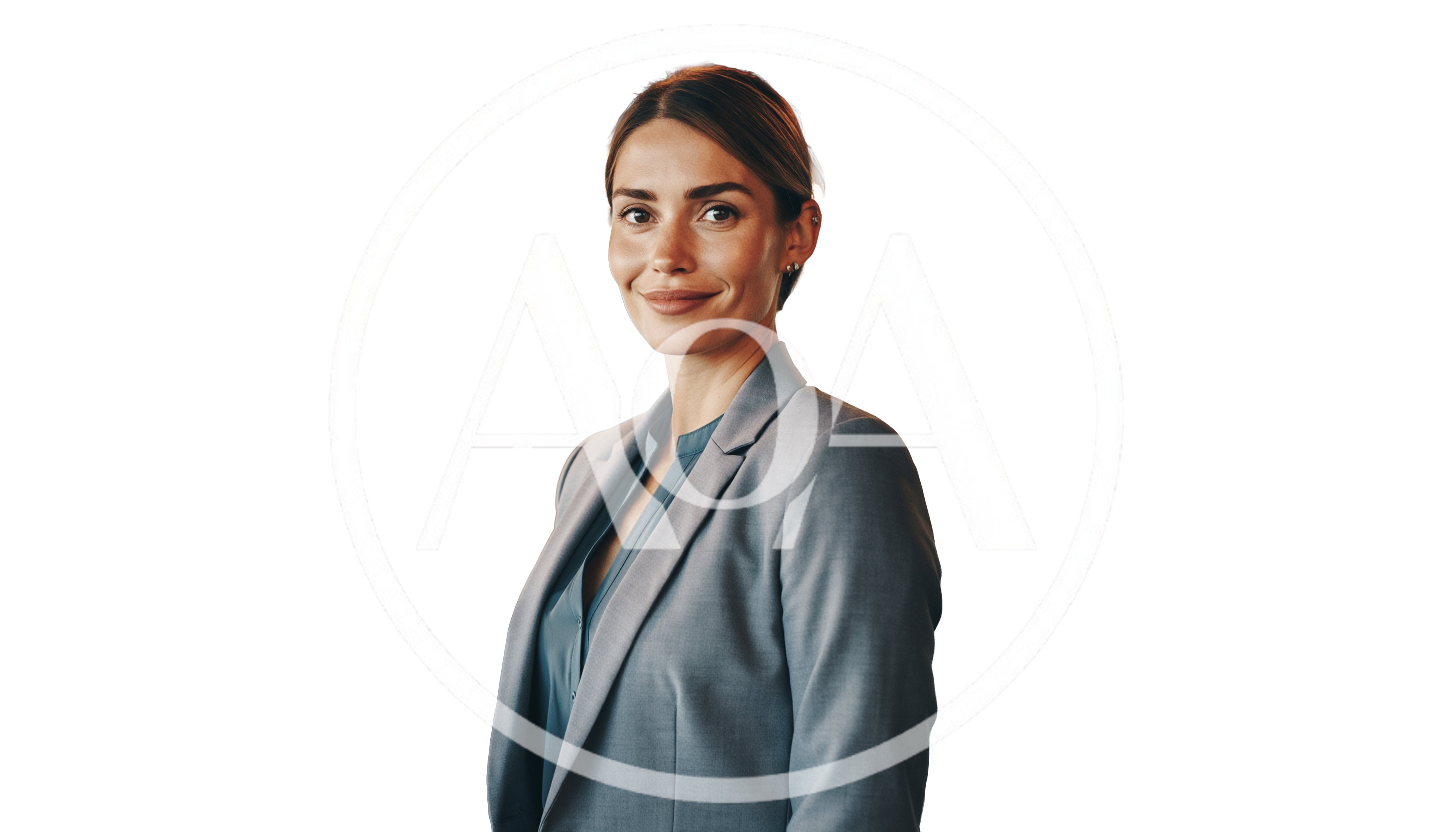 Professional Businesswoman Smiling In A Grey Suit