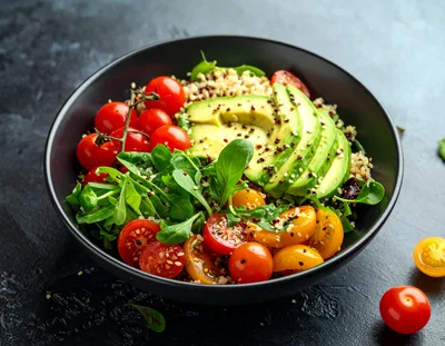 Healthy Quinoa Salad Bowl with Avocado and Tomatoes