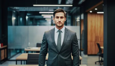 Professional Businessman Standing In Modern Office Interior