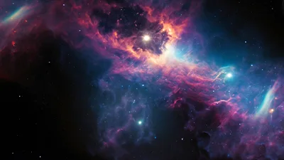 Vibrant Cosmic Nebula With Glowing Stars In Deep Space