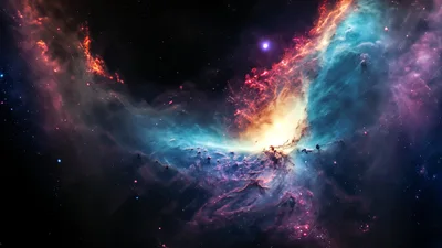 Vibrant Cosmic Nebula With Glowing Stars And Gas Clouds
