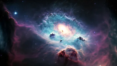 Cosmic Nebula With Glowing Star Cluster And Gas Clouds