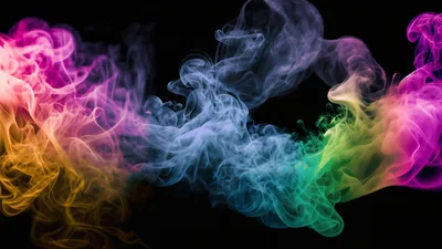 Colorful Abstract Smoke Swirls On Black Background