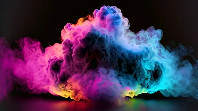 Vibrant Neon Colored Smoke Cloud Against Black Background