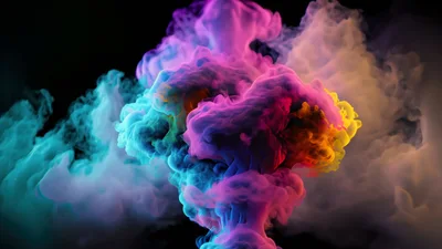 Vibrant Multi Colored Smoke Explosion On Black Background