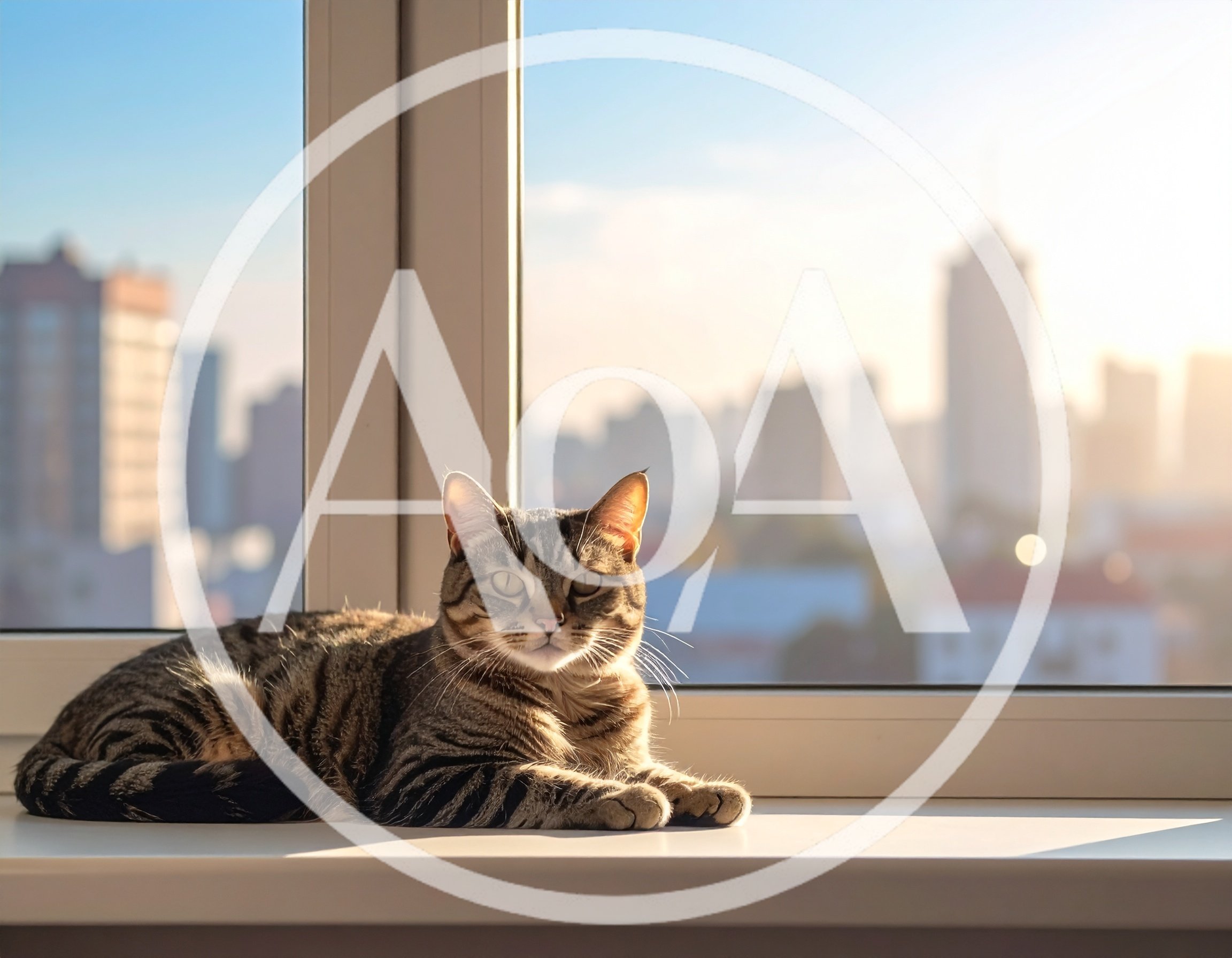 Tabby Cat Resting on a Sunny Window Sill