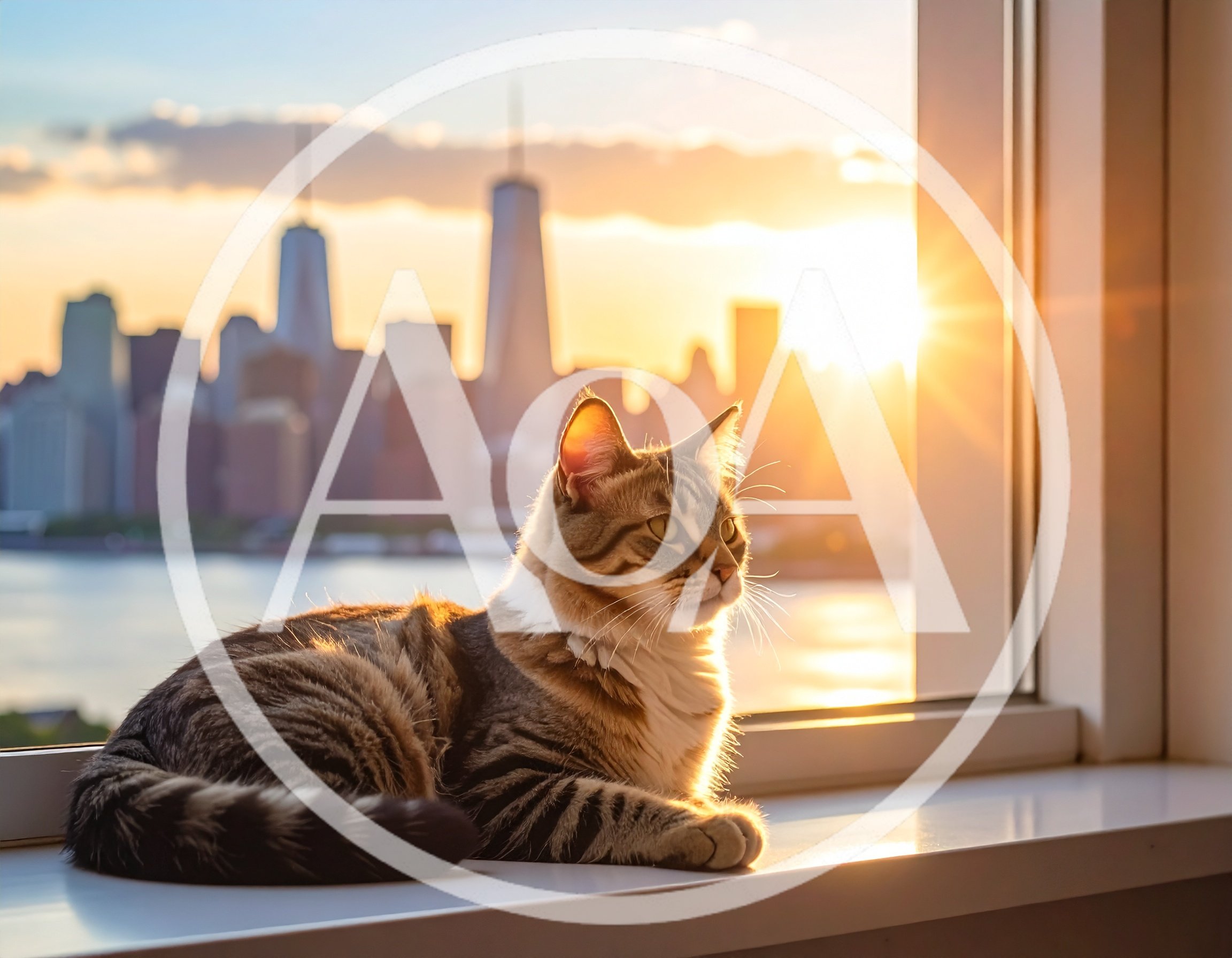 Tabby Cat Resting On A Window Sill At Sunset