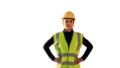 Female Construction Worker Wearing Safety Vest And Hard Hat