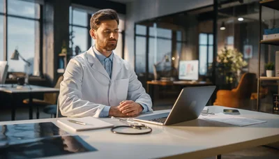 Male Doctor Working On Laptop In Modern Office