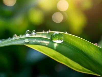 Dew Drop on a Green Leaf