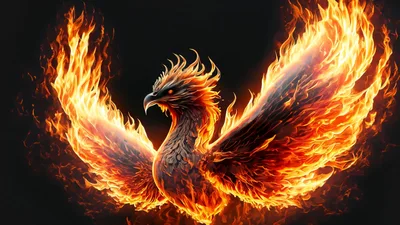 Majestic Phoenix Bird Rising From Intense Fire