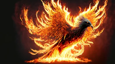 Majestic Phoenix Rising From Intense Fire