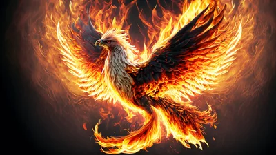 Majestic Phoenix Rising From Intense Blazing Fire