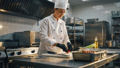 Professional Chef Preparing Vegetables In A Commercial Kitchen