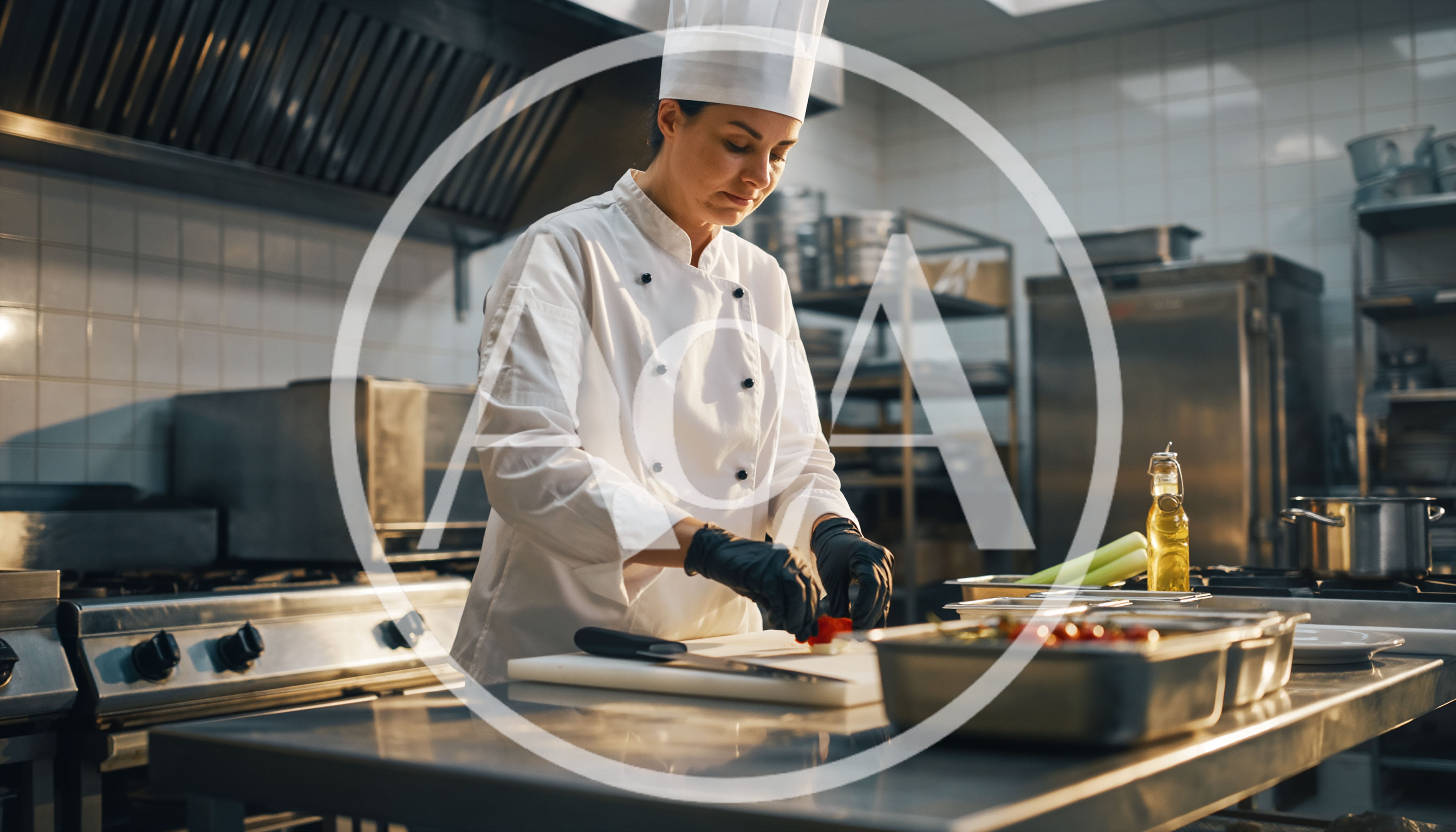 Professional Chef Preparing Vegetables In A Commercial Kitchen