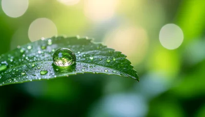 Large Dew Drop Resting On A Green Leaf