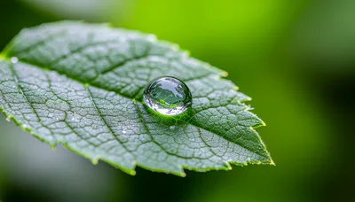 Single Dewdrop Resting On A Vibrant Green Leaf