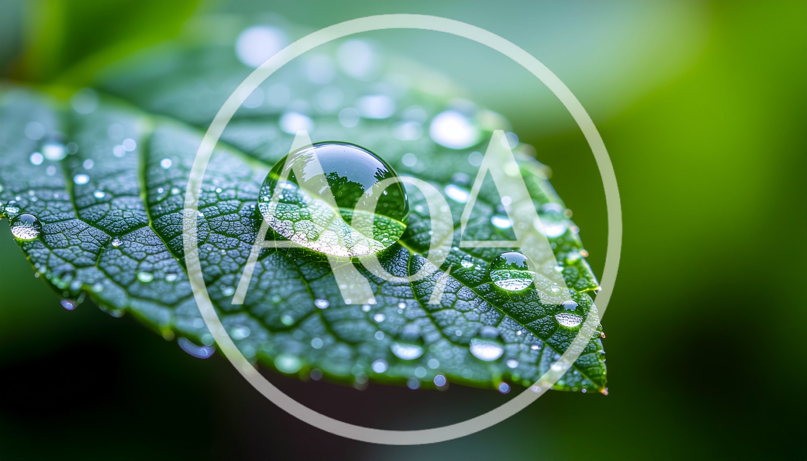 Macro Close Up Of Raindrops On A Green Leaf