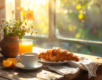 Morning Breakfast With Croissant And Orange Juice