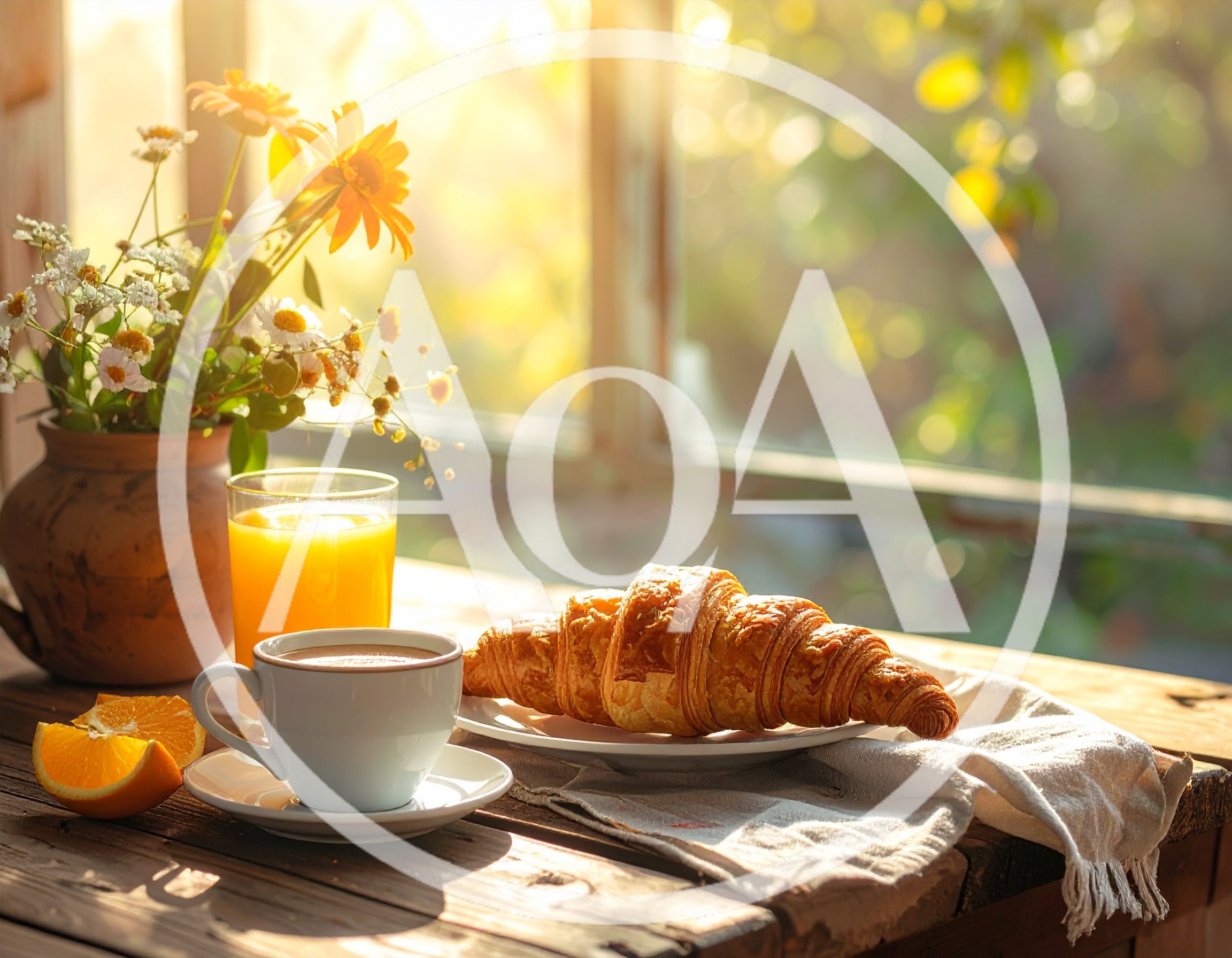 Morning Breakfast With Croissant And Orange Juice