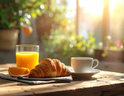 Breakfast Croissant With Orange Juice And Coffee