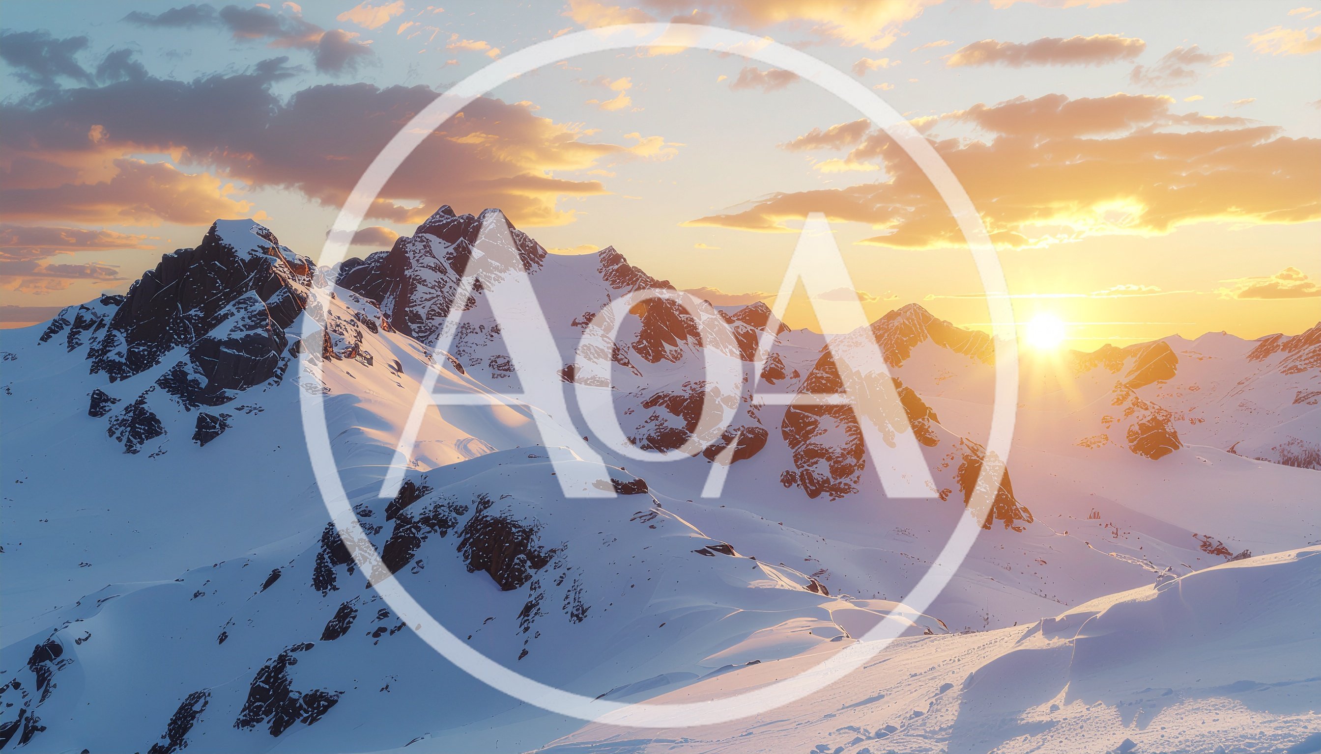 Golden Sunset Over Snow Covered Mountain Peaks