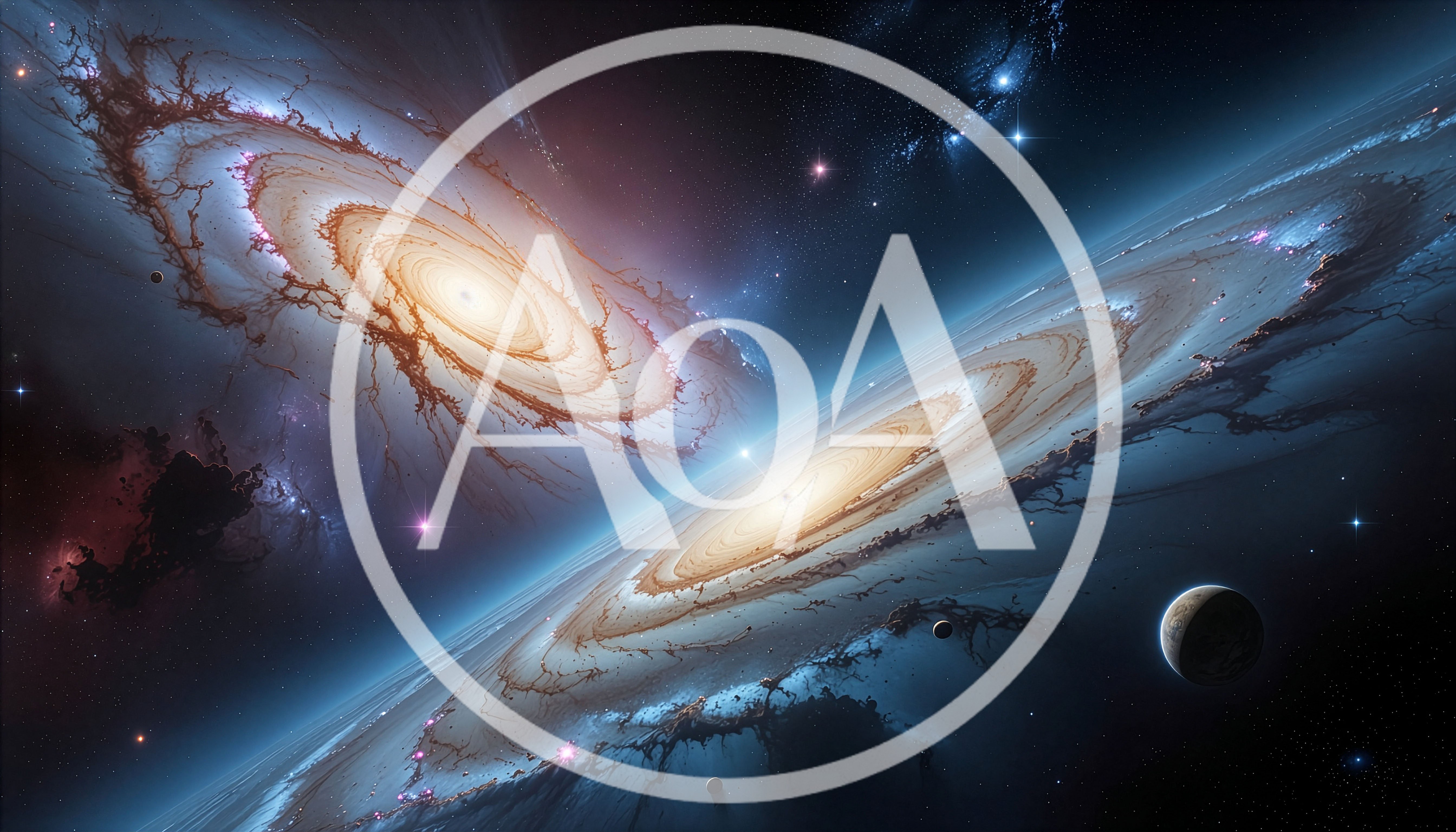 Two Spiral Galaxies Colliding In Deep Space