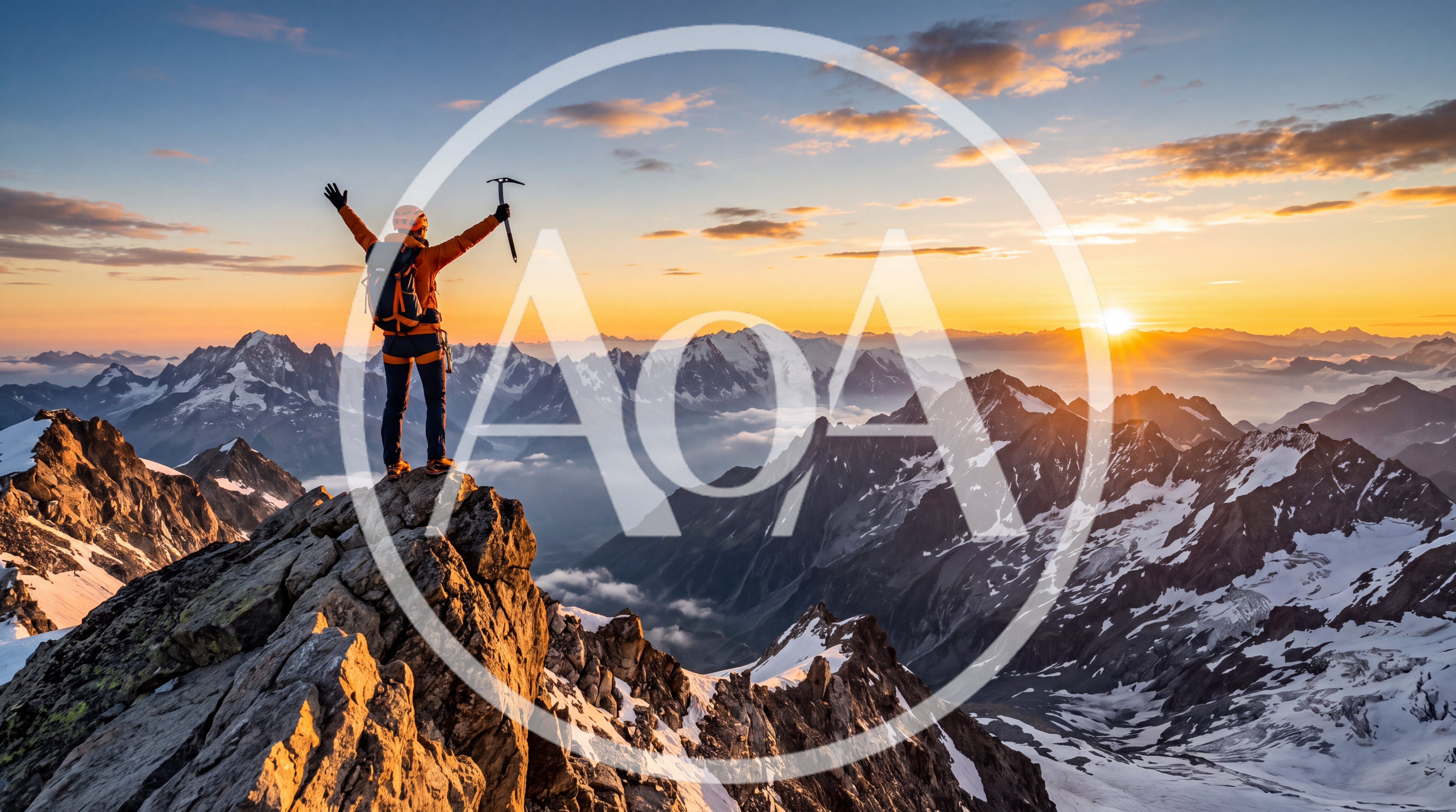 Mountaineer Celebrating Success On A Snowy Mountain Peak