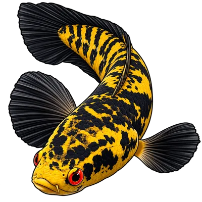 Vibrant Yellow And Black Patterned Snakehead Fish Illustration