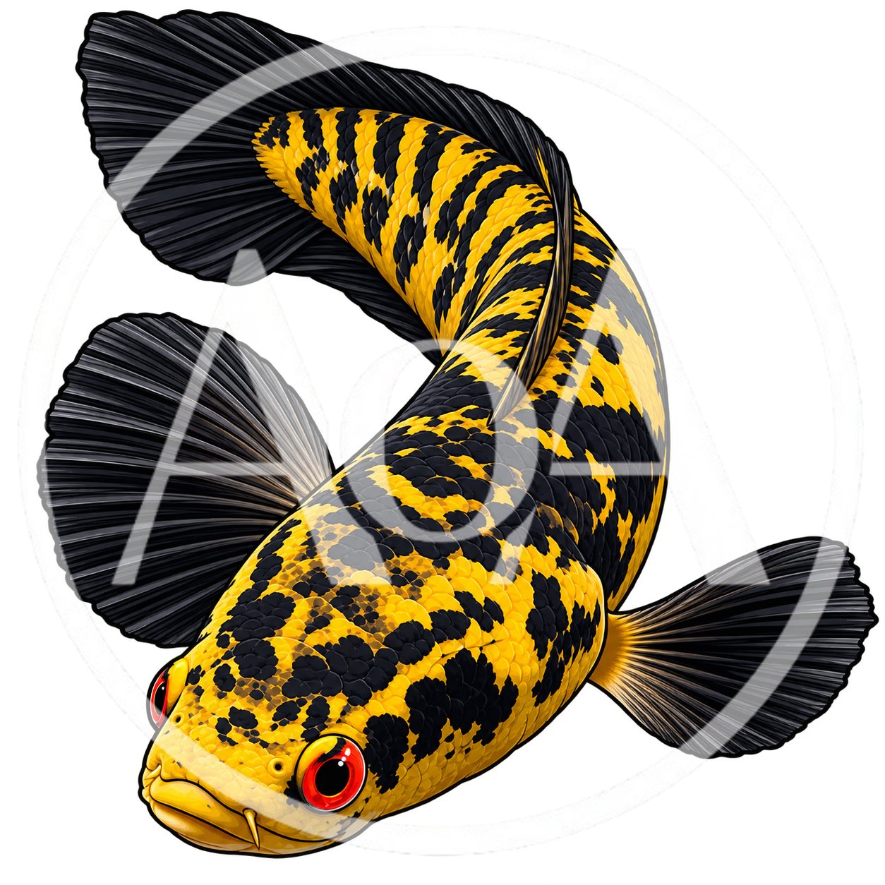 Vibrant Yellow And Black Patterned Snakehead Fish Illustration