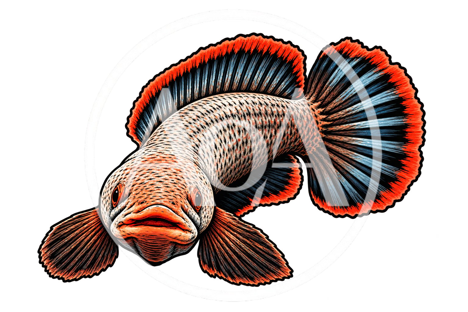 Detailed Illustration Of A Channa Marulioides Snakehead Fish