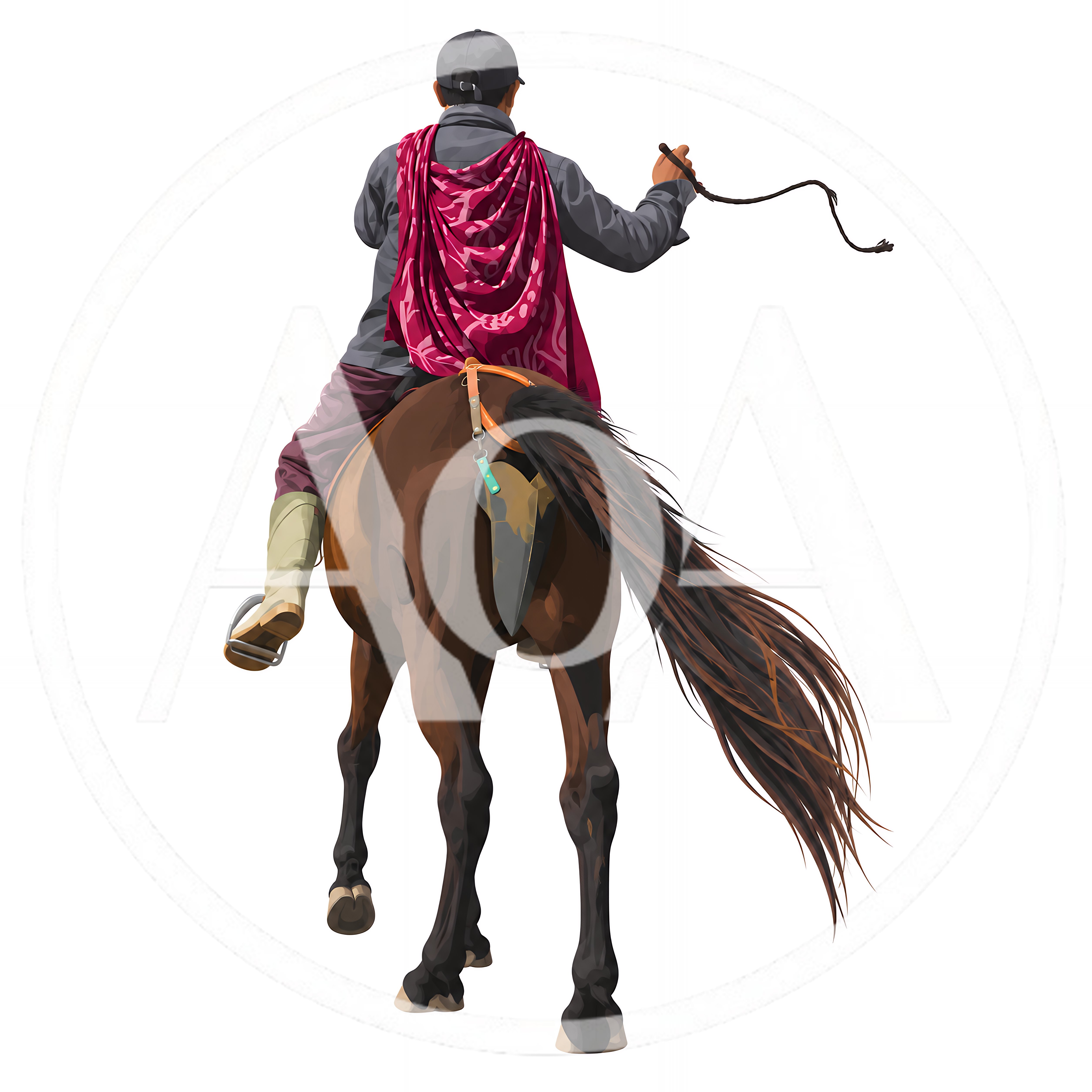 Gaucho Riding Horse With Whip Isolated On White