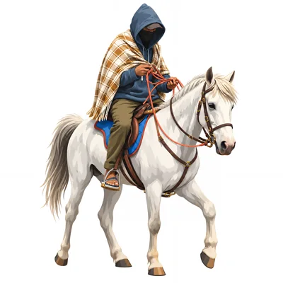 Person Wearing Hooded Poncho Riding A White Horse