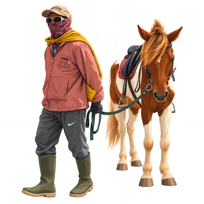 Person Leading A Spotted Horse On A White Background