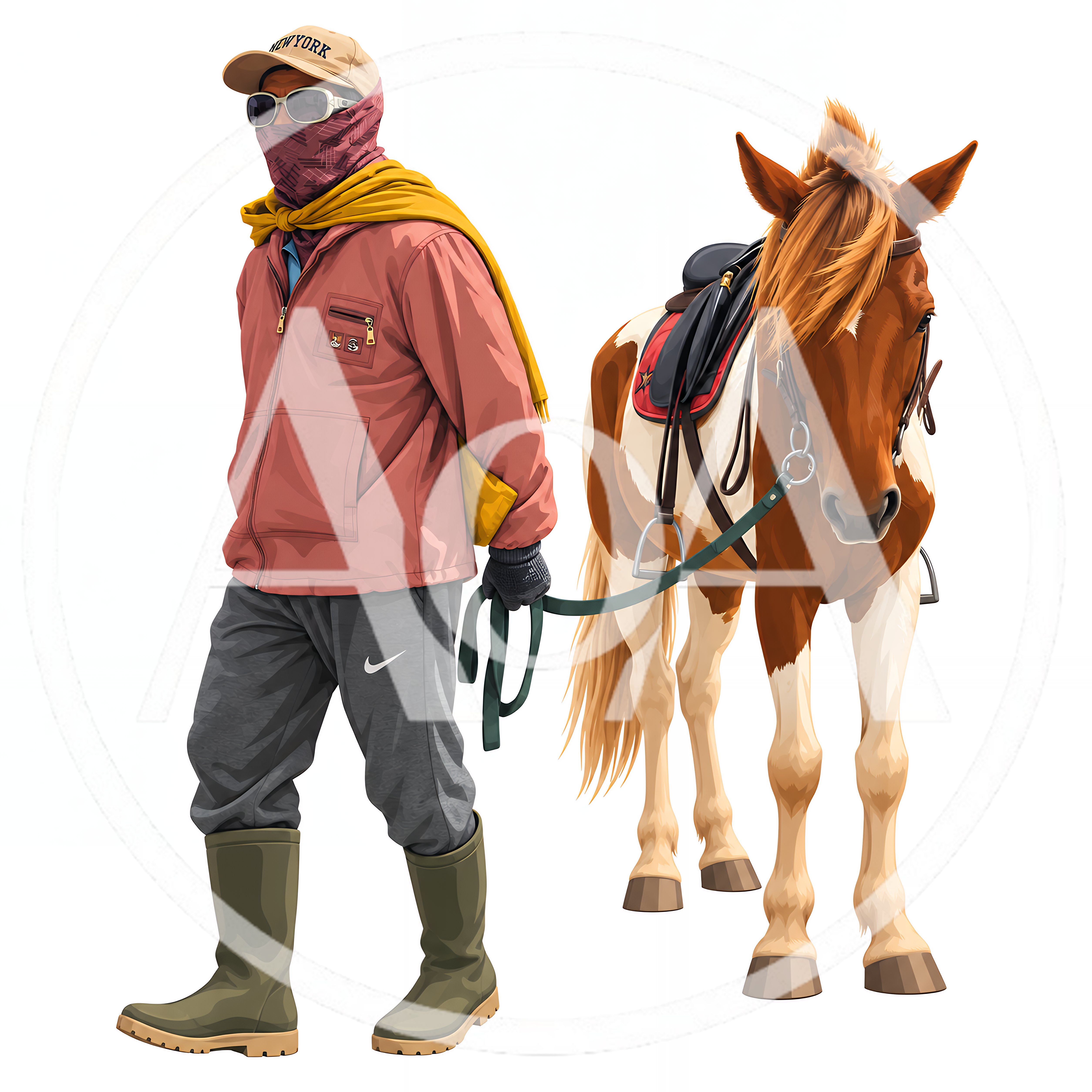 Person Leading A Spotted Horse On A White Background