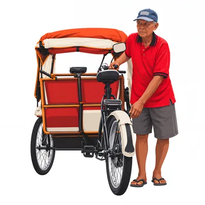 Elderly Man Standing With A Traditional Pedicab