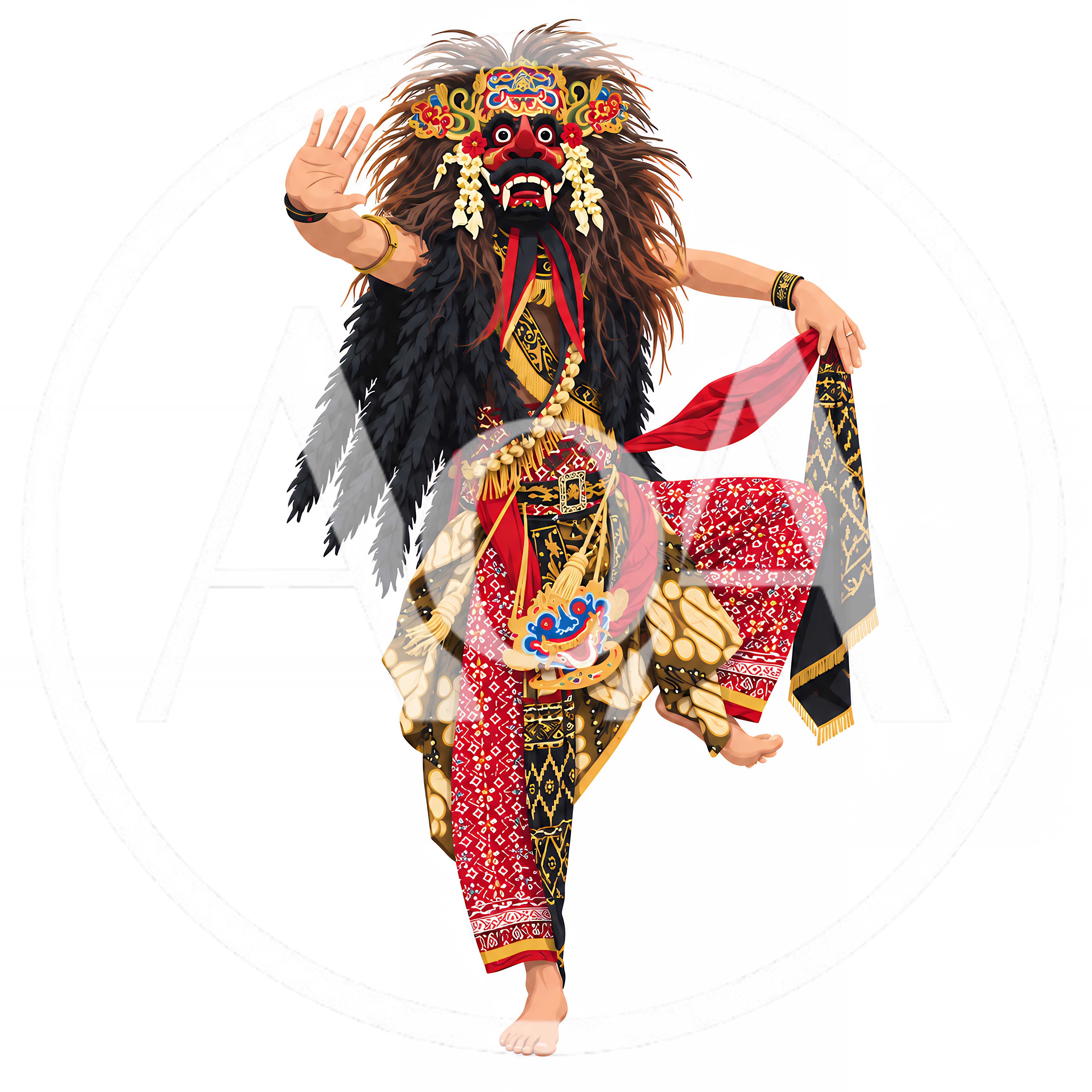 Balinese Barong Dancer Performing Traditional Ritual Dance