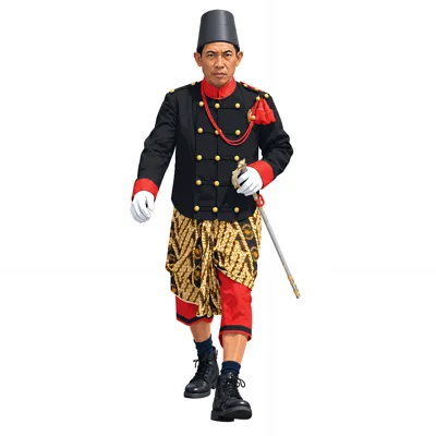 Javanese Palace Guard In Traditional Uniform Walking