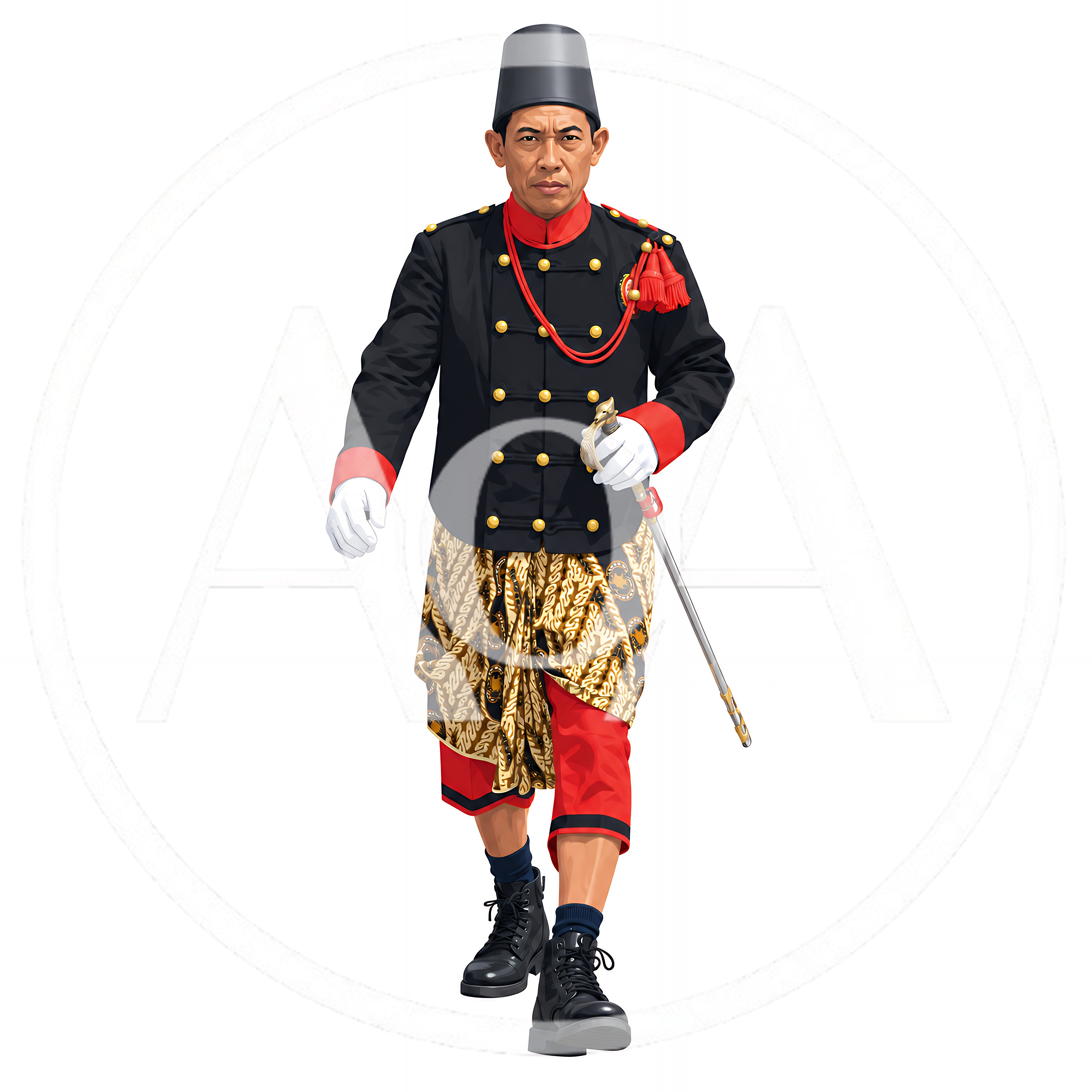 Javanese Palace Guard In Traditional Uniform Walking
