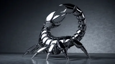 Metallic Mechanical Scorpion Standing On A Reflective Surface
