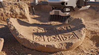 Drones Cleaning Ancient Pottery Shards In Desert Excavation