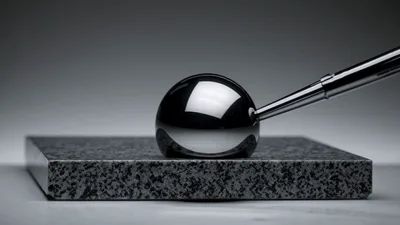 Chrome Sphere Descending Onto A Granite Surface