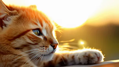 Ginger Cat Resting During Golden Hour Sunset