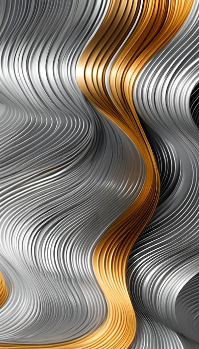 Abstract 3D Wavy Metallic Gold and Silver Ribbons