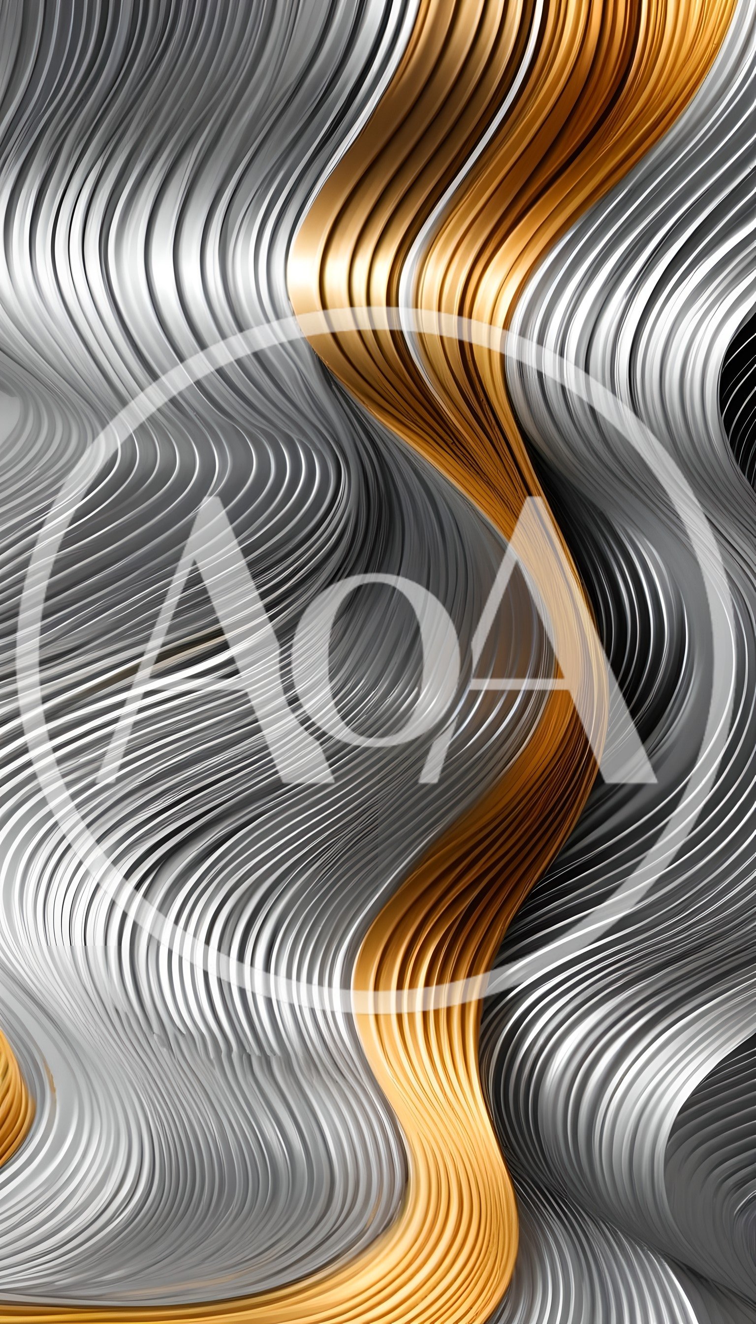 Abstract 3D Wavy Metallic Gold and Silver Ribbons