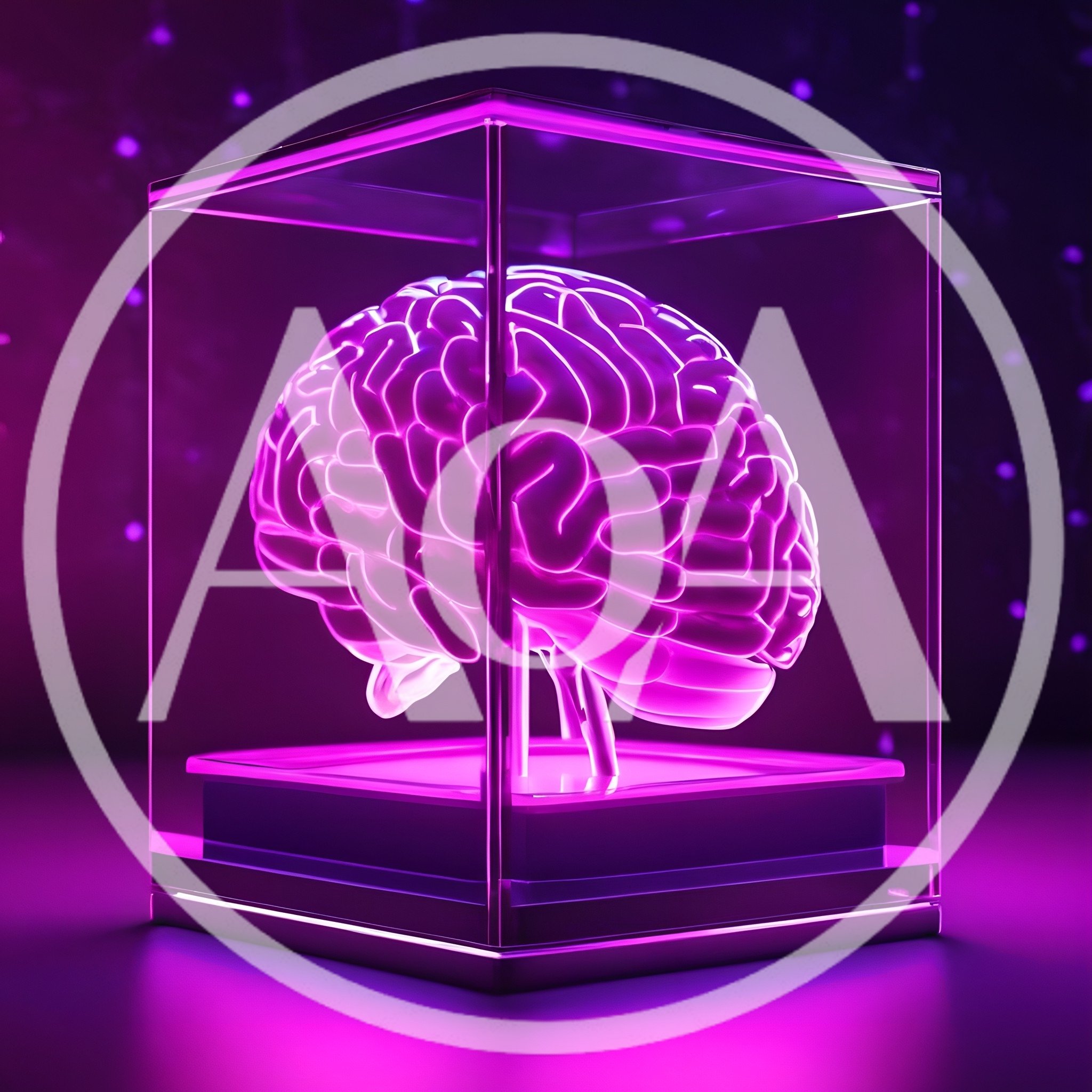 Glowing Neon Human Brain Inside Glass Display Case