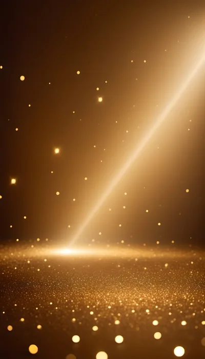 Golden Glitter Background With Light Beam And Particles