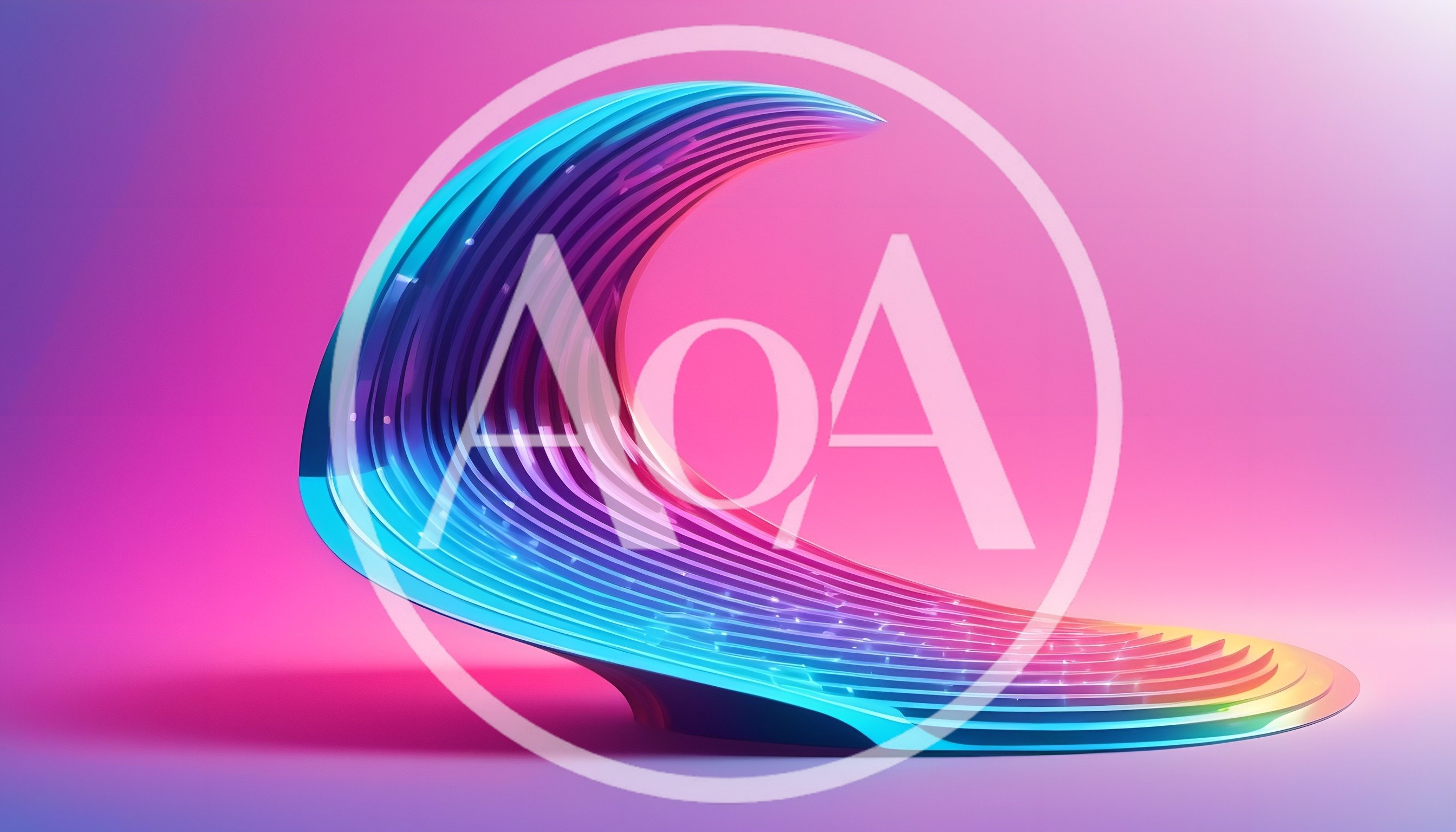 Abstract Iridescent Wave Sculpture On Gradient Background