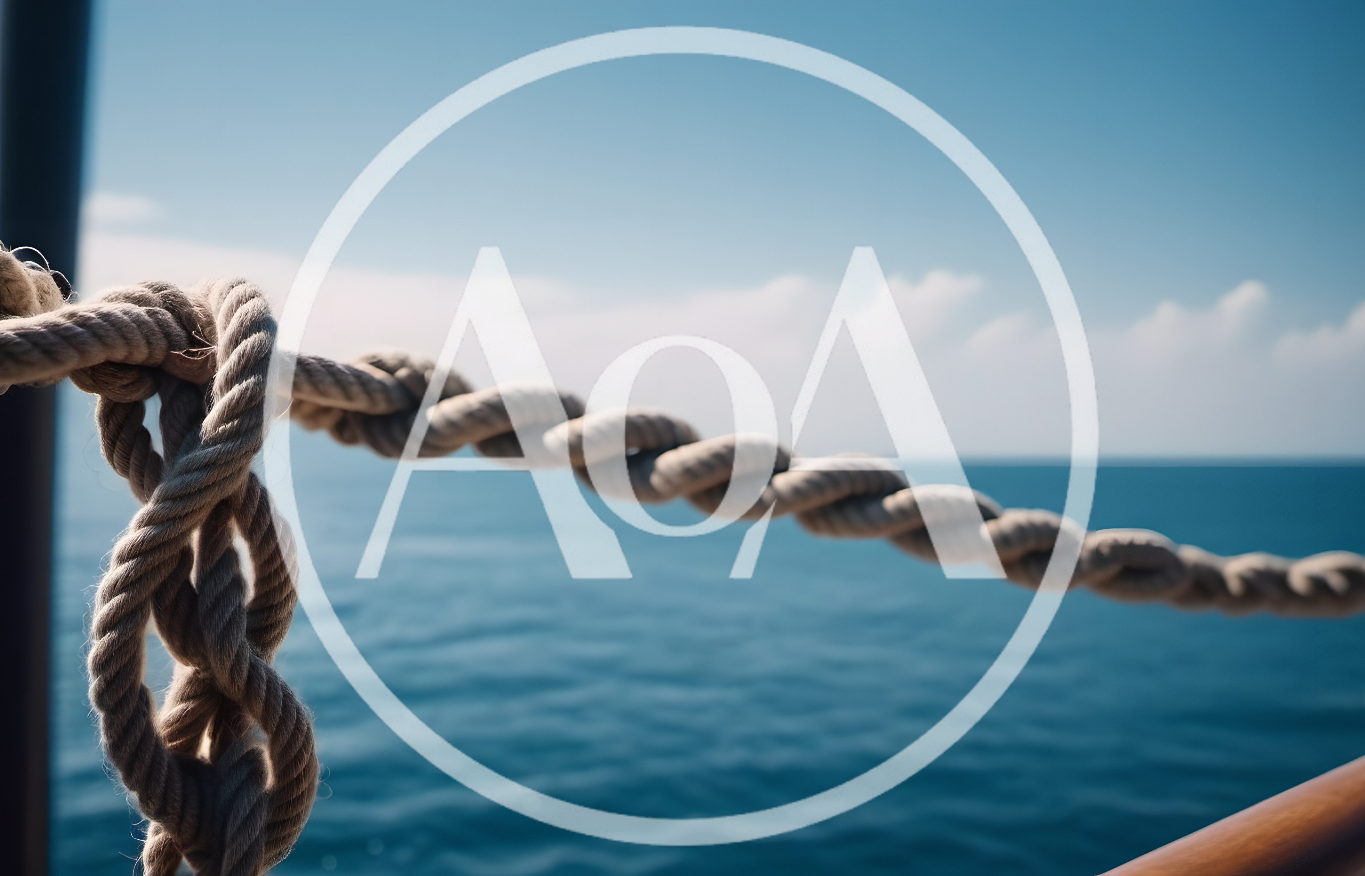 Thick Rope Tied To A Ship Railing Over The Ocean