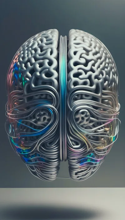 Abstract Metallic Human Brain With Fiber Optic Connections